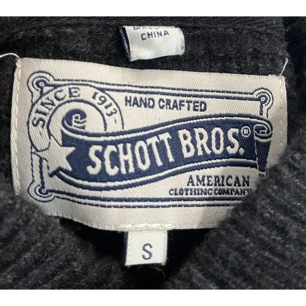 Schott Bros Dark Gray Waffle Knit Wool Long Sleeve Men's Sweater Size‎ Small